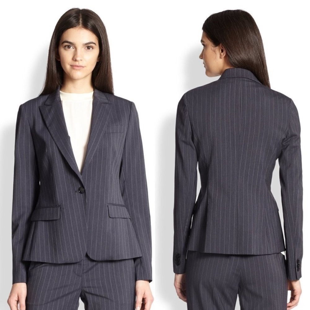 Theory Women’s Gabe B Praise Pinstripe Blazer Charcoal Gray  Size 4 Wool Blend